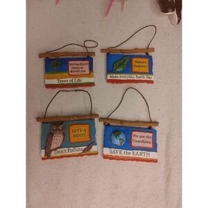 Mother Earth Christmas Nature Life Trees Ornament 4pc Plaque NEW‎